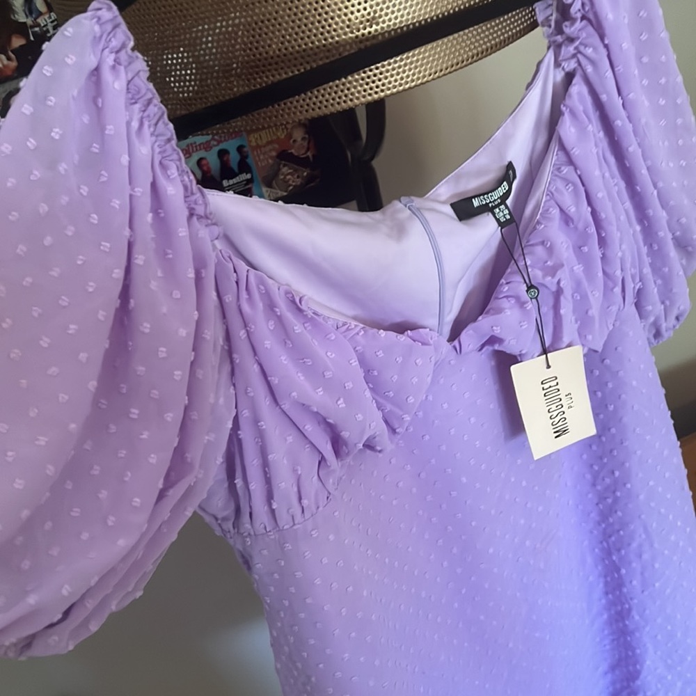 Missguided Plus Size Dobby Spot Milkmaid Dress Purple Size 16